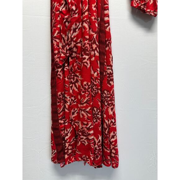 NWT Knox Rose Red Floral Boho Maxi Dress Long Sleeve Rayon Size Large Resort - Picture 2 of 11
